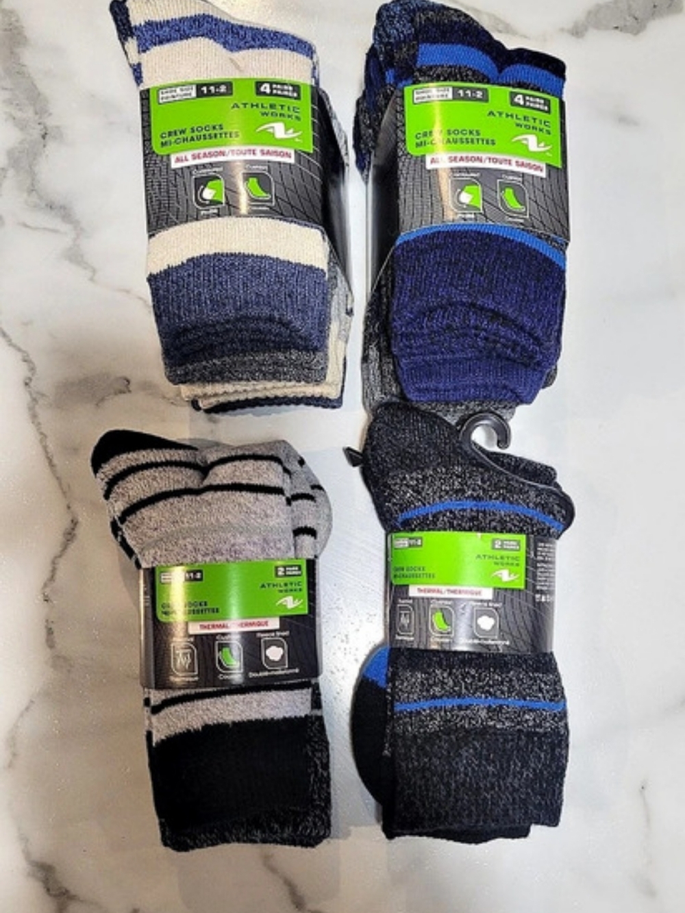 NWT Athletic Works Kids Socks Bundle 12 Pairs Thermal Crew Size 11-2